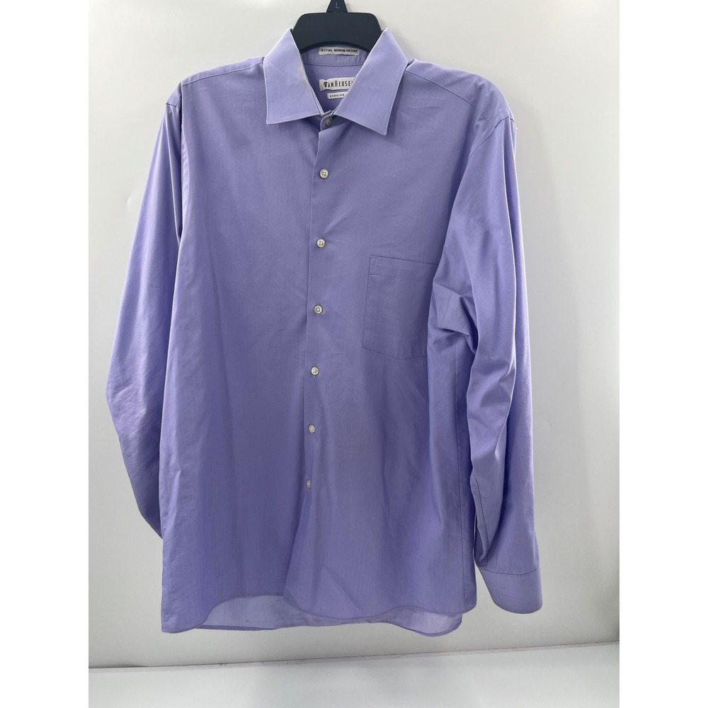 Van Heusen Royal Herringbone Dress Shirt Mens Purple Regular Fit Long Sleeve